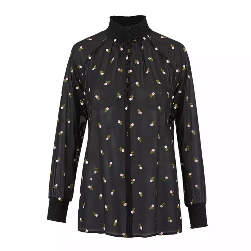 Cabi | Floral Embroidered Black Sheer Blouse